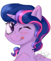 Size: 1000x1200 | Tagged: safe, artist:pucksterv, twilight sparkle, alicorn, pony, g4, alternate hairstyle, cute, female, one eye closed, signature, simple background, solo, transparent background, twiabetes, twilight sparkle (alicorn), wink