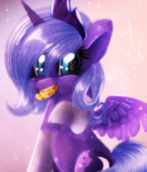 Size: 435x506 | Tagged: safe, artist:starchasesketches, princess luna, alicorn, pony, g4, clothes, cookie, cute, female, filly, food, lunabetes, nom, raised hoof, socks, solo, woona, younger