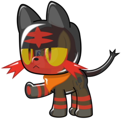 Size: 1628x1600 | Tagged: safe, artist:sny-por, oc, oc only, oc:bamboo tablet, oc:baumbs, litten, pony, clothes, costume, inflatable, inflatable suit, male, pokémon, pokémon sun and moon, simple background, solo, transparent background