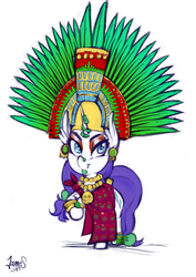 Size: 2893x4092 | Tagged: safe, artist:helloiamyourfriend, rarity, pony, g4, aztec, bracelet, cape, clothes, ear piercing, earring, female, headdress, high res, jewelry, lip piercing, medallion, mexico, necklace, nose piercing, piercing, rarity wears human jewelry, solo