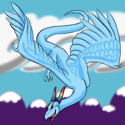 Size: 2000x2000 | Tagged: safe, artist:vchart920, rainbow dash, dragon, feathered dragon, g4, dragonified, female, flying, high res, mountain, rainbow dragon, solo, species swap