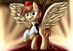 Size: 1600x1131 | Tagged: safe, artist:calena, oc, oc only, oc:felipe walker, pegasus, pony, heterochromia, solo, spread wings