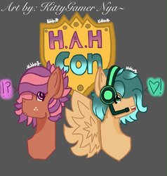 Size: 975x1024 | Tagged: safe, artist:kittygamer, oc, oc only, oc:cozy comfort, oc:glitch gamepad, pony, hahcon