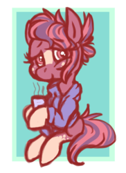 Size: 705x971 | Tagged: safe, artist:mdragonflame, oc, oc only, oc:cozy comfort, pony, coffee, hahcon, mascot, solo