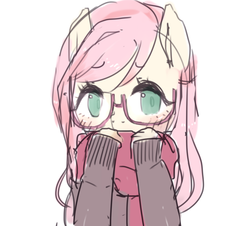 Size: 1280x1159 | Tagged: safe, artist:marinakirby, fluttershy, anthro, g4, bust, clothes, colored pupils, cute, female, glasses, scarf, shyabetes, simple background, solo, sweater, sweatershy, white background