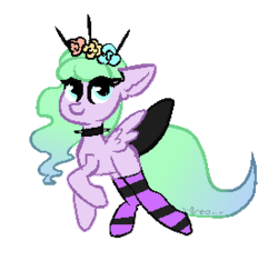 Size: 274x258 | Tagged: safe, artist:oreomonsterr, oc, oc only, oc:pastel flower, pony, clothes, pixel art, simple background, socks, solo, striped socks, transparent background