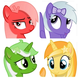 Size: 640x640 | Tagged: safe, artist:arifproject, edit, oc, oc only, oc:comment, oc:downvote, oc:favourite, oc:upvote, alicorn, earth pony, pegasus, pony, unicorn, derpibooru, g4, bow, bust, collage, derpibooru ponified, hair bow, hairclip, lidded eyes, looking at you, meta, ponified, simple background, smiling, vector, white background
