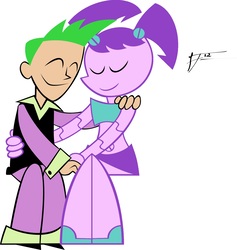 Size: 1600x1691 | Tagged: safe, artist:frankrt, edit, spike, starlight glimmer, robot, g4, brad carbunkle, crossover, female, humanized, jenny wakeman, male, my life as a teenage robot, roboticization, ship:sparlight, shipping, simple background, straight, weird, white background