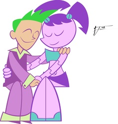 Size: 1600x1691 | Tagged: safe, alternate version, artist:frankrt, edit, spike, starlight glimmer, human, g4, brad carbunkle, crossover, female, humanized, jenny wakeman, male, my life as a teenage robot, roboticization, ship:sparlight, shipping, simple background, straight, weird, white background
