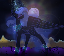 Size: 1681x1468 | Tagged: safe, artist:biskhuit, nightmare moon, alicorn, pony, g4, eyes closed, female, magic, moon, solo