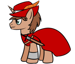 Size: 1400x1200 | Tagged: safe, artist:cloudy95, oc, oc only, oc:heroic armour, pony, unicorn, cape, clothes, hat, male, simple background, solo, stallion, sword, transparent background, weapon