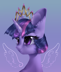 Size: 2700x3200 | Tagged: safe, artist:rinioshi, twilight sparkle, alicorn, pony, g4, female, floating wings, fuzzy ear, gradient background, high res, new crown, solo, twilight sparkle (alicorn)