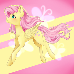 Size: 2000x2000 | Tagged: safe, artist:dadahlberg, fluttershy, pony, g4, cutie mark background, female, folded wings, high res, looking away, looking up, profile, raised hoof, solo