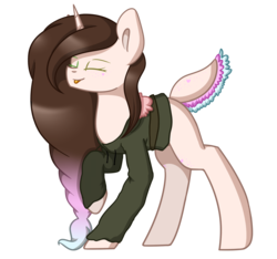 Size: 1539x1440 | Tagged: safe, artist:despotshy, oc, oc only, pony, unicorn, clothes, deer tail, eyes closed, female, mare, simple background, solo, tongue out, transparent background
