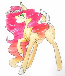 Size: 1024x1201 | Tagged: safe, artist:oneiria-fylakas, oc, oc only, deer pony, original species, pony, ethereal mane, female, mare, raised hoof, solo, traditional art