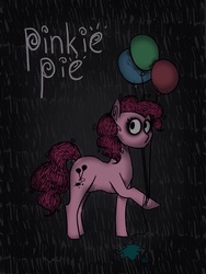 Size: 1440x1920 | Tagged: safe, artist:blossom-wish, pinkie pie, earth pony, pony, g4, balloon, female, rain, solo, style emulation, tim burton