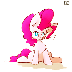Size: 720x720 | Tagged: safe, artist:pinkieeighttwo, pinkie pie, earth pony, pony, g4, blushing, cute, diapinkes, female, question mark, simple background, sitting, solo, white background