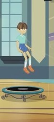 Size: 152x339 | Tagged: safe, screencap, wiz kid, equestria girls, g4, my little pony equestria girls: friendship games, photo finished, clothes, male, shocked, shoes, short, shorts, socks, solo, trampoline