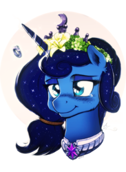 Size: 1540x2100 | Tagged: safe, artist:lunalewdie, artist:php117, color edit, edit, princess luna, alicorn, pony, g4, clothes, collaboration, colored, crying, dress, female, flower, flower in hair, implied twiluna, smiling, solo, tears of joy, wedding dress