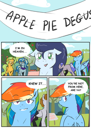 Size: 1240x1748 | Tagged: safe, artist:lrusu, rainbow dash, soarin', oc, pony, comic:rainbow crush, g4, comic, pie, that pony sure does love pies