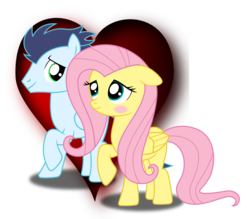 Size: 2033x1783 | Tagged: safe, artist:meandmyideas, fluttershy, soarin', pegasus, pony, g4, blushing, crack shipping, crush, duo, female, floppy ears, heart, love, male, raised hoof, shipping, simple background, soarinshy, straight, transparent background, vector
