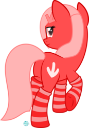 Size: 2026x2927 | Tagged: safe, artist:arifproject, oc, oc only, oc:downvote, pony, derpibooru, g4, butt, clothes, derpibooru ponified, hairclip, high res, looking at you, meta, plot, ponified, raised hoof, raised leg, simple background, socks, solo, striped socks, transparent background, vector