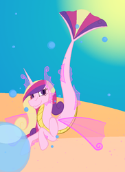 Size: 768x1056 | Tagged: safe, artist:ahaintthatbad, princess cadance, siren, g4, bubble, female, sirenified, solo, species swap, underwater
