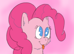 Size: 713x521 | Tagged: safe, artist:nuxersopus, pinkie pie, earth pony, pony, g4, :p, :t, bust, cheek fluff, chin fluff, cross-eyed, cute, diapinkes, ear fluff, female, fluffy, gradient background, mare, pink background, portrait, silly, simple background, smiling, solo, tongue out