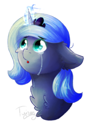 Size: 556x784 | Tagged: safe, artist:twinkepaint, princess luna, pony, g4, bust, crying, female, filly, magic, portrait, simple background, solo, transparent background, woona, younger