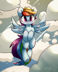 Size: 2899x3556 | Tagged: safe, artist:luxaestas, artist:shogundun, rainbow dash, pony, g4, both cutie marks, cloud, collaboration, cute, dashabetes, female, flying, high res, looking at you, solo, spread wings