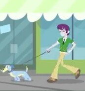Size: 172x183 | Tagged: safe, screencap, indigo wreath, dog, equestria girls, g4, music to my ears, my little pony equestria girls: rainbow rocks, clothes, necktie, pants, shoes, short, sneakers, walking