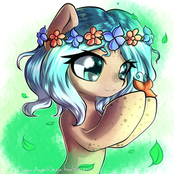 Size: 2000x2000 | Tagged: safe, artist:chaosangeldesu, oc, oc only, butterfly, earth pony, pony, female, floral head wreath, flower, high res, hippie, mare, solo
