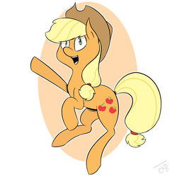 Size: 2000x2000 | Tagged: safe, artist:goldenled, applejack, earth pony, pony, g4, female, high res, looking at you, open mouth, rearing, smiling, solo, waving