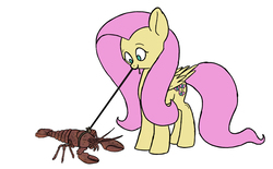 Size: 1000x621 | Tagged: safe, artist:slamjam, fluttershy, lobster, pony, g4, hilarious in hindsight, leash, male, simpsons did it, the simpsons