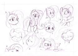 Size: 1280x925 | Tagged: safe, artist:mr.mass, angel bunny, fluttershy, pony, g4, angry, crying, eyes closed, gritted teeth, happy, looking at you, monochrome, open mouth, sad, sketch, sketch dump, smiling