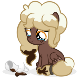 Size: 7000x7000 | Tagged: safe, artist:besttubahorse, oc, oc only, oc:sweet mocha, pegasus, pony, absurd resolution, broken, broken cup, coffee, crying, female, filly, freckles, sad, simple, simple background, sitting, solo, spill, transparent background, vector, younger