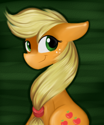 Size: 1000x1200 | Tagged: safe, artist:lcpegasister75, applejack, earth pony, pony, g4, female, floppy ears, hatless, missing accessory, sitting, smiling, solo