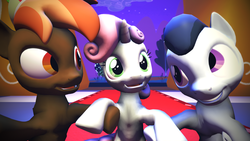 Size: 3840x2160 | Tagged: safe, artist:viranimation, button mash, rumble, sweetie belle, pony, g4, 3d, bisexual, buttonbetes, cute, female, gala, gay, high res, male, polyamory, rumbellemash, rumblebetes, ship:rumbelle, ship:sweetiemash, shipping, source filmmaker, straight, sweetie belle gets all the colts