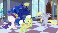 Size: 769x433 | Tagged: safe, artist:kingbilly97, derpy hooves, granny smith, princess luna, rarity, alicorn, earth pony, pegasus, pony, unicorn, g4, female, mare, tabitha st. germain, voice actor joke