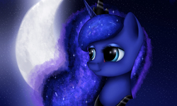 Size: 2000x1200 | Tagged: safe, artist:cleverpon, princess luna, pony, g4, female, moon, smiling, solo, stars