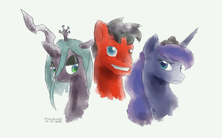 Size: 1926x1200 | Tagged: safe, artist:animatorrawgreen, princess luna, queen chrysalis, oc, pony, g4, sketch