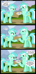 Size: 1008x2048 | Tagged: dead source, safe, artist:veggie55, lyra heartstrings, pony, unicorn, g4, comic, duo, guyra, rock paper scissors, rule 63, self ponidox