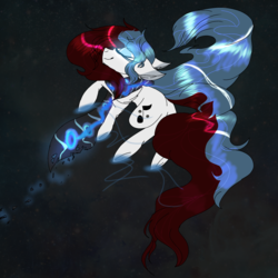 Size: 2560x2560 | Tagged: safe, artist:brokensilence, oc, oc only, oc:mira songheart, clothes, glowing eyes, high res, long mane, long tail, magic, ponysona, scarf, solo