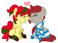 Size: 200x150 | Tagged: safe, artist:befishproductions, oc, oc only, oc:attraction, oc:ponepony, earth pony, pegasus, pony, animated, attypone, boop, clothes, female, gif, heart, mare, noseboop, pixel art, scarf, simple background, socks, striped socks, transparent background