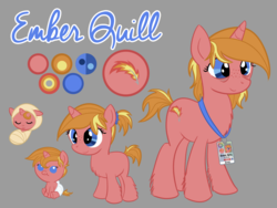 Size: 1280x960 | Tagged: safe, artist:ask-ember-quill, oc, oc only, oc:ember quill, pony, unicorn, female, filly, foal, reference sheet, solo