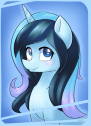Size: 660x908 | Tagged: safe, artist:puetsua, oc, oc only, oc:stardust stellar, pony, unicorn, female, looking at you, mare, simple background, smiling, solo, wingding eyes