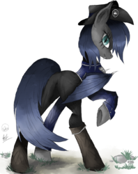 Size: 557x703 | Tagged: safe, artist:eve99, artist:silviawing, oc, oc only, oc:silvia rhea wing, bat pony, pony, butt, clothes, collaboration, looking back, nightpony, officer, pants, plot, simple background, solo, white background