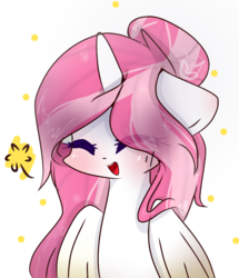 Size: 882x1026 | Tagged: safe, artist:windymils, oc, oc only, oc:light star, alicorn, pony, eyes closed, female, mare, smiling, solo