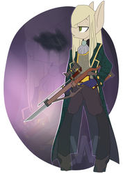 Size: 3507x4960 | Tagged: safe, artist:dragon9913, oc, oc only, earth pony, anthro, unguligrade anthro, absurd resolution, bayonet, clothes, crossbow, female, mare, solo