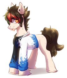 Size: 1876x2160 | Tagged: safe, artist:aphphphphp, oc, oc only, earth pony, pony, clothes, ear piercing, hoodie, male, piercing, simple background, solo, stallion, unshorn fetlocks, white background